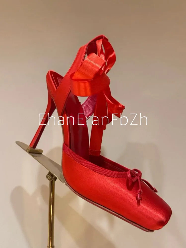European and American Summer Women's Thick Bottom Stiletto Sandals Square Headband Butterfly Wedding Party Ballet High Heels
