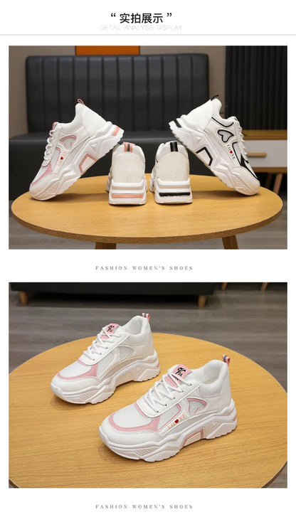 2024 New spring autumn Lace-up Wedge Sneakers Women Breath Thick Bottom lightweight sports shoes Comfortable Leisure Shoes
