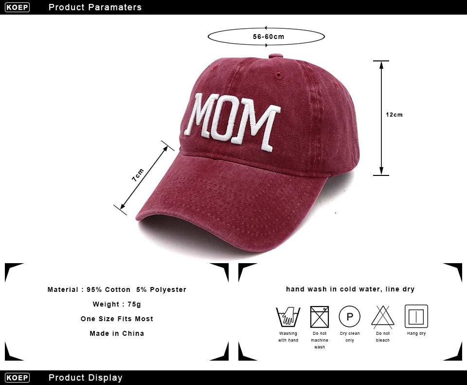 KOEP MOM And DAD Baseball Cap Fishing Caps Men Outdoor Women Washed And Worn Pregnancy Announcement Hats 3D Embroidery