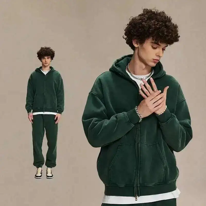 IEFB Men's Wear Wax Printing Vintage Male Hoodies Oversized Loose Zipper Water Washed Plush Sweatshirt Trendy New 9C9349