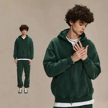 IEFB Men's Wear Wax Printing Vintage Male Hoodies Oversized Loose Zipper Water Washed Plush Sweatshirt Trendy New 9C9349