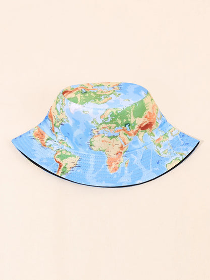 1PC global map fisherman hat, breathable soft fabric, trendy and cool travel style suitable for travel ️