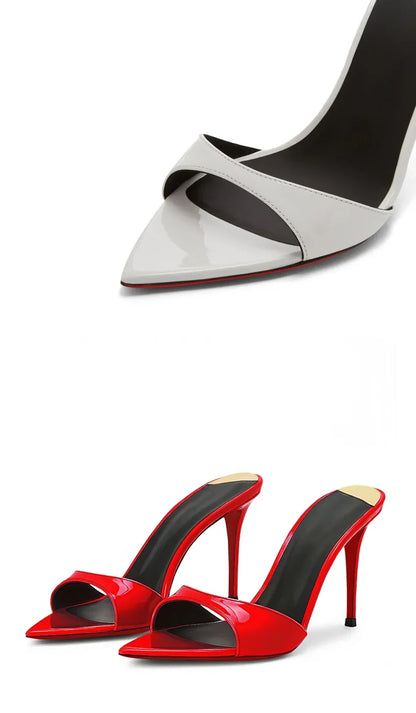 Pointed black nude high heels, women's super high heels, sandals, slim heels, temperament, wearing half slippers 33-46