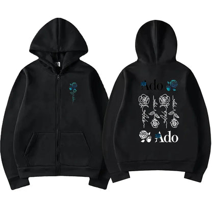 2025 Ado Graphic Printed Zipper Hoodies Autumn Winter Men Women Casual Fashion Harajuku Y2K Fleece Long Sleeve Zip-Up Hoodies
