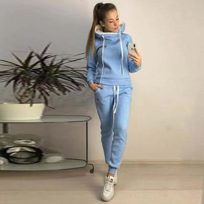 Solid Women Tracksuit Casual Hoodies Sweatshirt Pant Set Lounge Wear Sport Suit 2PCS Autumn Winter Clothes