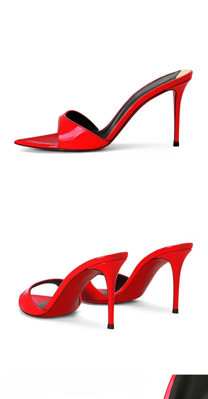 Pointed black nude high heels, women's super high heels, sandals, slim heels, temperament, wearing half slippers 33-46