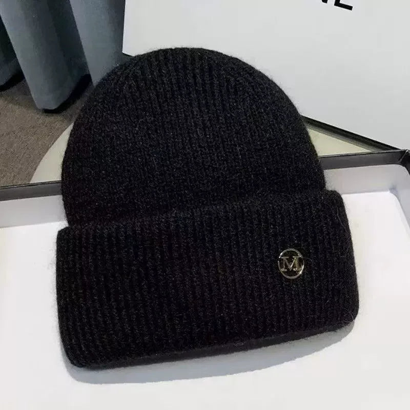 Women's Winter Hats Soft Knit Beanie Warm Rabbit Fur Cute Solid Color Slouchy Cap Casual Outdoor Fashion Solid Adult Cover Head