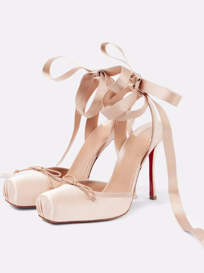European and American Summer Women's Thick Bottom Stiletto Sandals Square Headband Butterfly Wedding Party Ballet High Heels