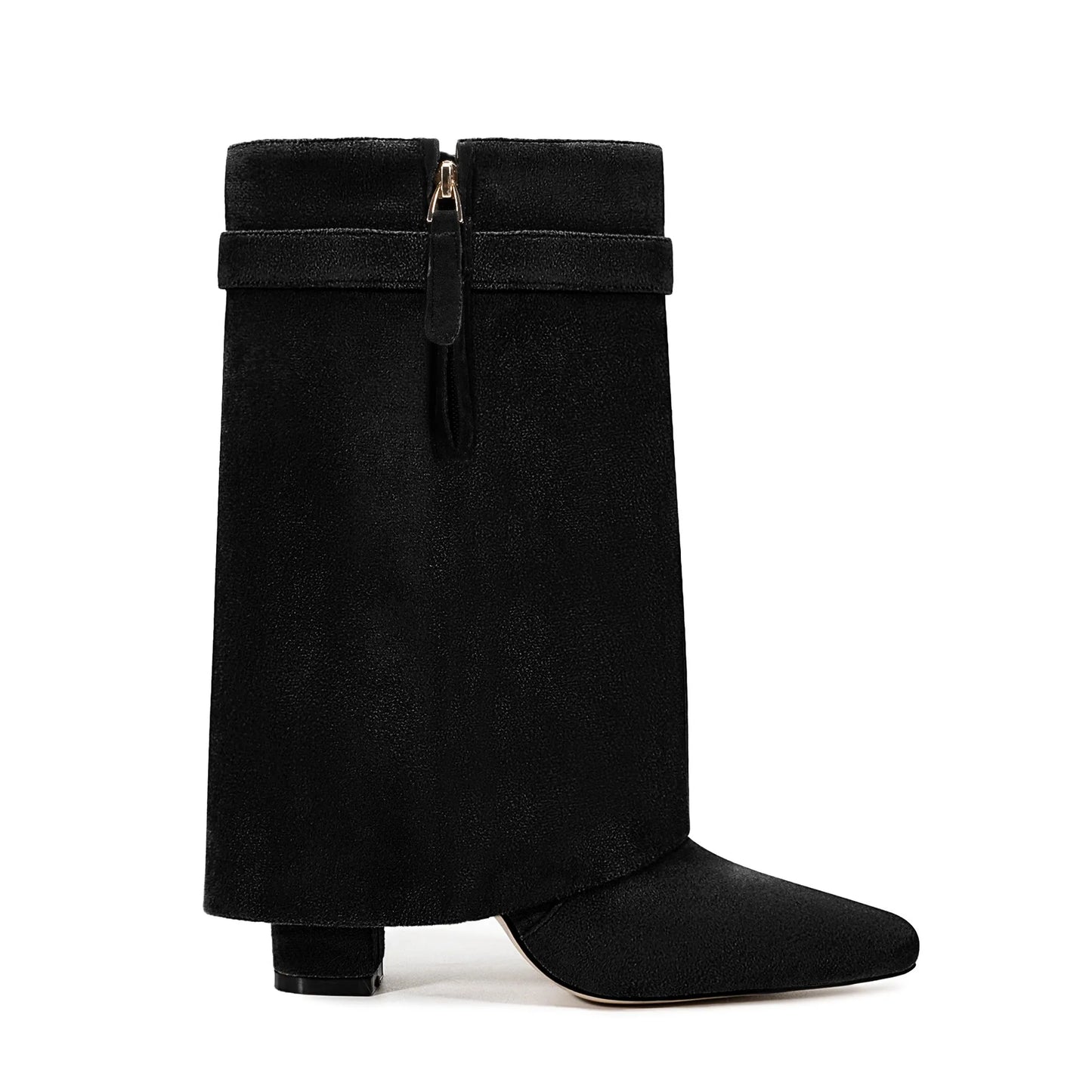 Autumn Winter New Pointed Metal Buckle Knee High Women's Boots, Thick High-heeled Pants Boots, Fashionable Mid Leg Boots