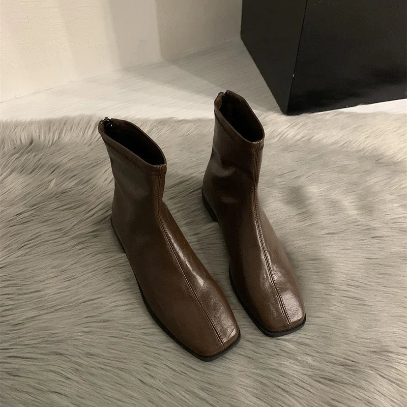 2026 Spring Autumn Women Modern Ankle Boots Fashion Square Toe Short Booties Ladies Casual Low Heel Shoes