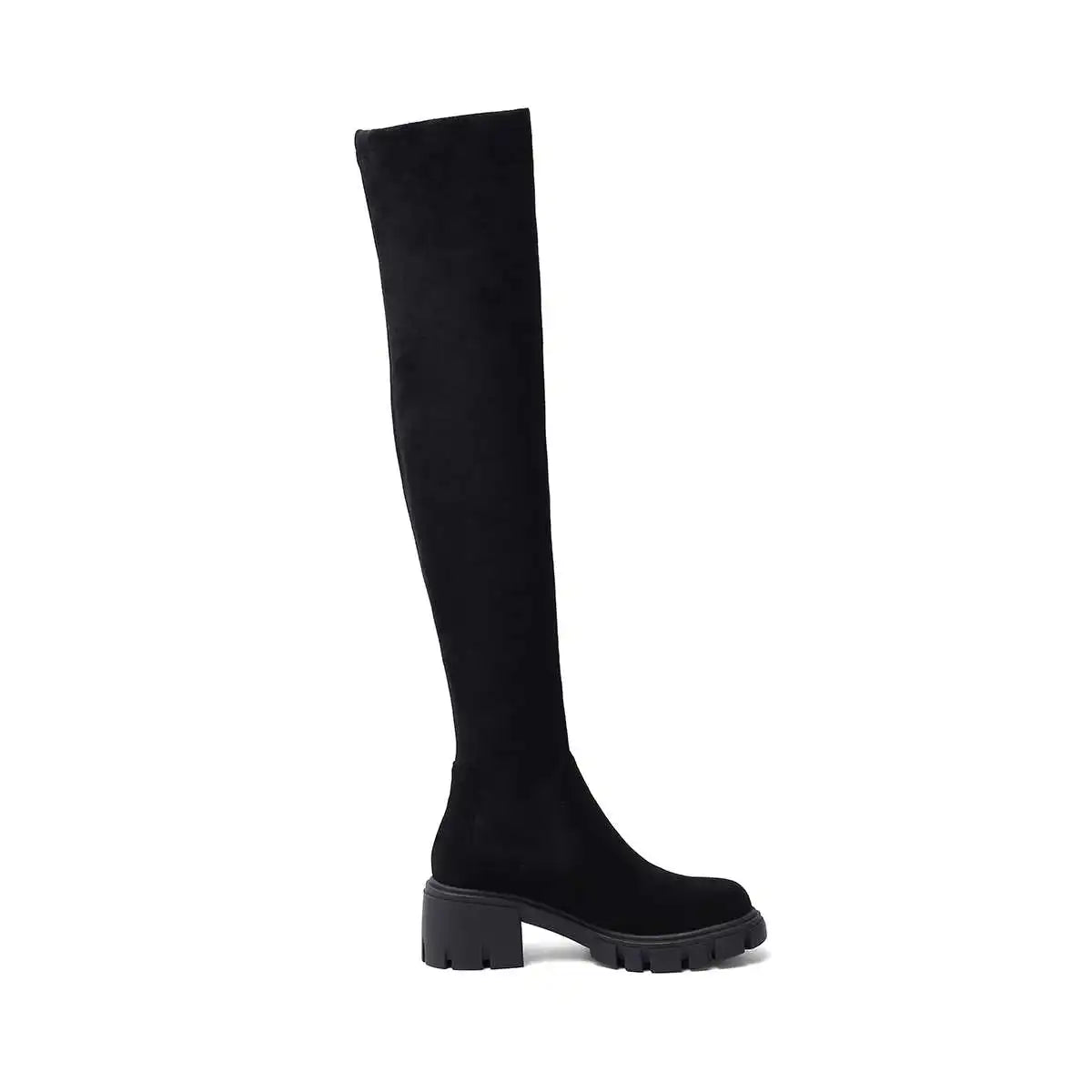 Krazing Pot Big Size Cow Leather Stretch Over-the-knee Boots Platform Round Toe High Heels Winter Women Warm Thigh High Boots