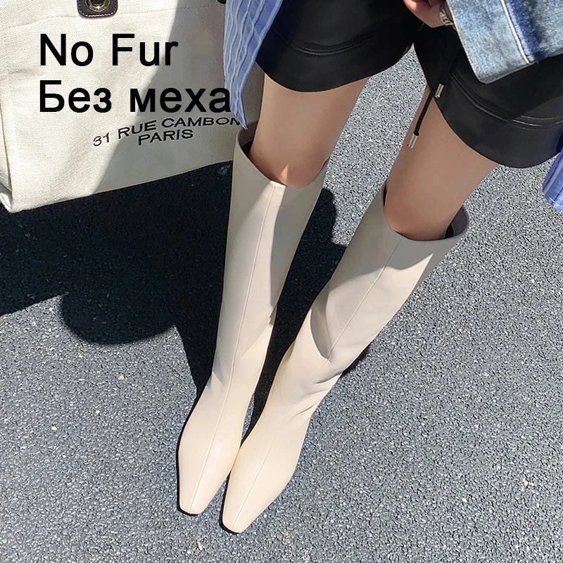 JOZHAMTA Size 34-43 2026 Women Real Leather Long Boots Fashion High Heels Shoes For Winter Boots Office Lady Daily Dress Shoes
