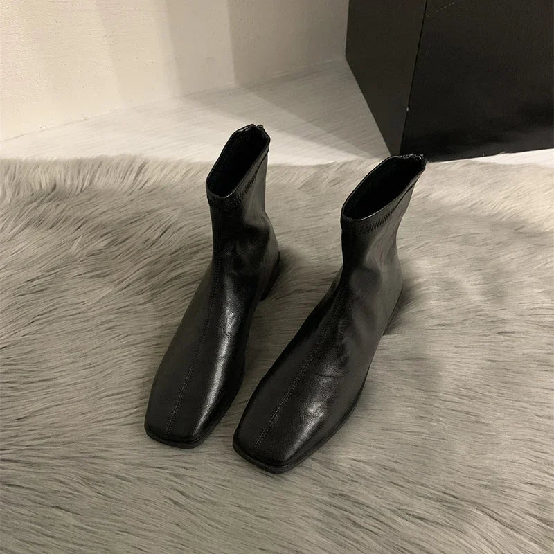 2026 Spring Autumn Women Modern Ankle Boots Fashion Square Toe Short Booties Ladies Casual Low Heel Shoes