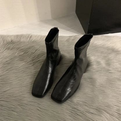 2026 Spring Autumn Women Modern Ankle Boots Fashion Square Toe Short Booties Ladies Casual Low Heel Shoes