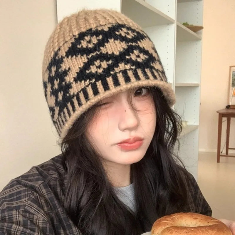 New Korean Windproof Fisherman Hat Coldproof Warm Knitted Beanie with Ear Protection Retro Style Autumn Winter Cap for Men Women
