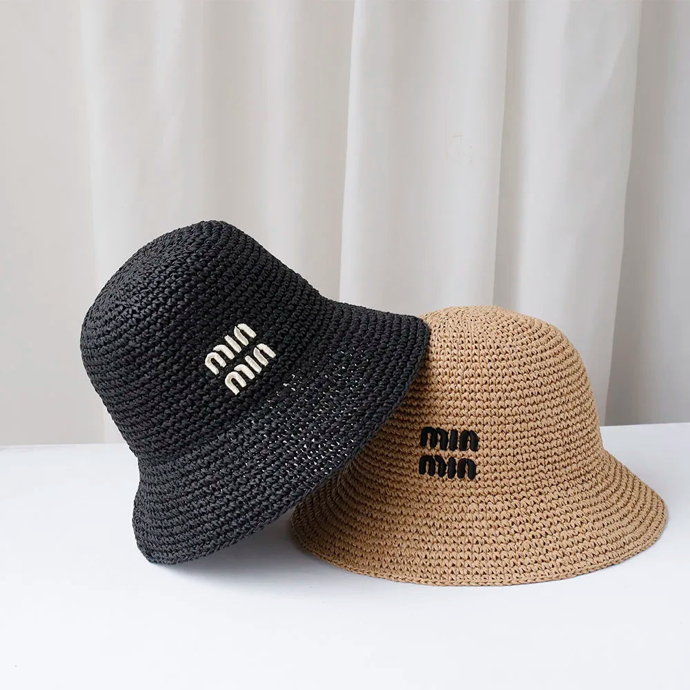 NEW Handmade High quality letter embroidery Sun Hat Wide Brim Floppy Summer Hats For Women Beach Panama Straw Dome Bucket Hat