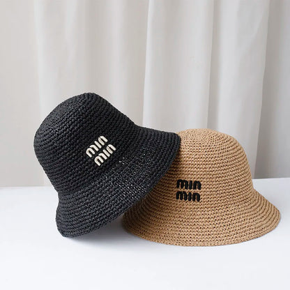 NEW Handmade High quality letter embroidery Sun Hat Wide Brim Floppy Summer Hats For Women Beach Panama Straw Dome Bucket Hat