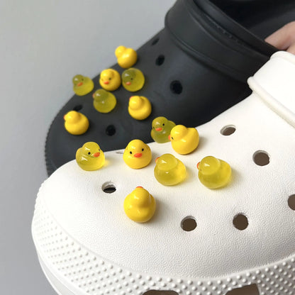 3D Cute Chubby Yellow Duck Noctilucent Shoe Charms for Crocs Garden Sandal Clogs Pins Decorations Slipper Accessories Girl Gift