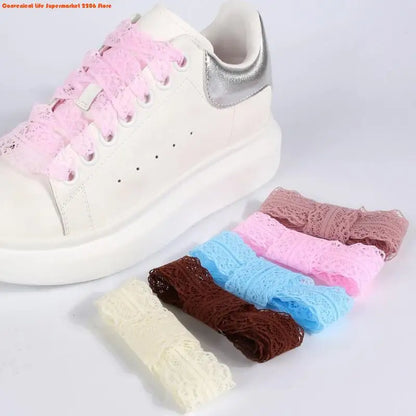 E06E 1 Pair Lace Shoelaces for Women and Girls 3CM Wide Flat Design Shoestrings Laces for Sneakers and Casual Wear Shoes