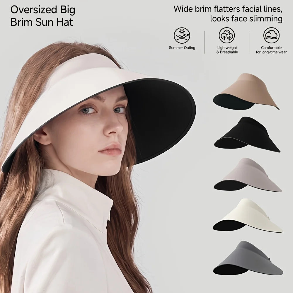Women's Sun Top Hat with UV Protection, Seamless One-Piece Visor, Wide Brim for Full Shade, Hollow Top Sun Cap