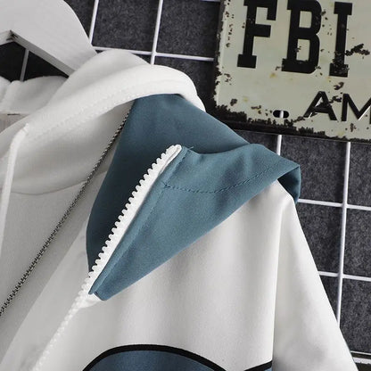 New 2025 Spring Woman Hooded Cute Shark Print Japanese Style Patchwork Teen Hoodies Jacket Fashion Harajuku Women Sweatshirt