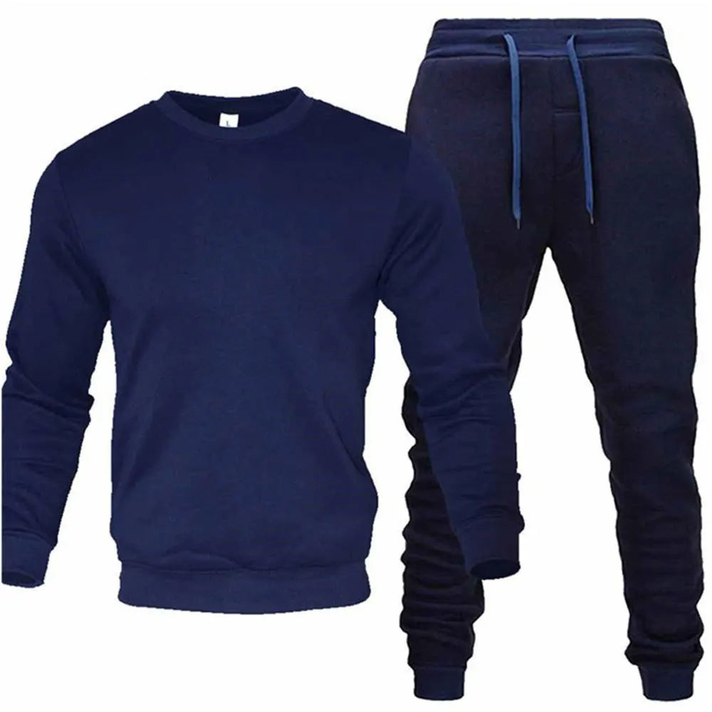 Men's Two-Piece Set O-Neck 2 Pieces Sets Tracksuit Hooded Sweatshirt +Drawstring Pants Male Sport Hoodies Running Sportswear