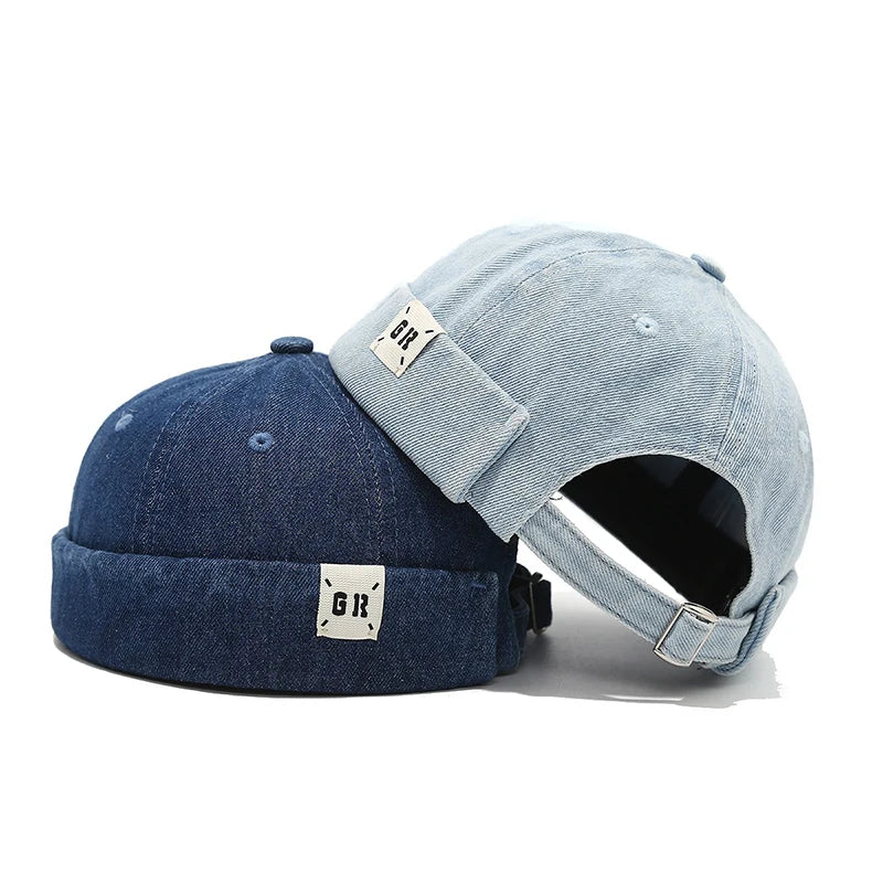 Top Denim Docker Cap Without Visor Letter Label Brimless Caps Adjustable Solid Color Hat Hats Unisex Adult Retro Hip Hop Street