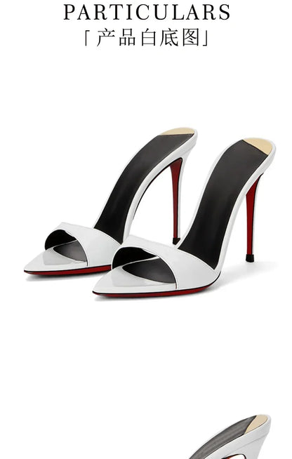 Pointed black nude high heels, women's super high heels, sandals, slim heels, temperament, wearing half slippers 33-46