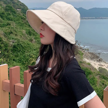 Korean Version Dome Sunshade Fisherman Hat Women's Summer Sunshade Hat Velcro Large Brim Basin Hat
