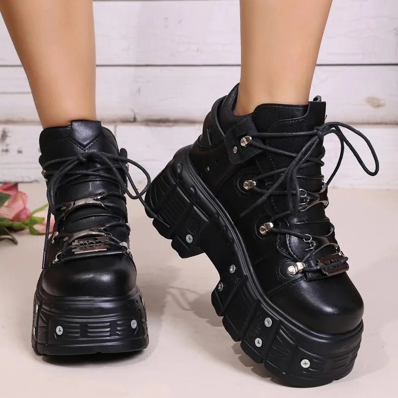 New Platform Women's Personality Casual Sneakers Autumn Round Toe Strappy Heels