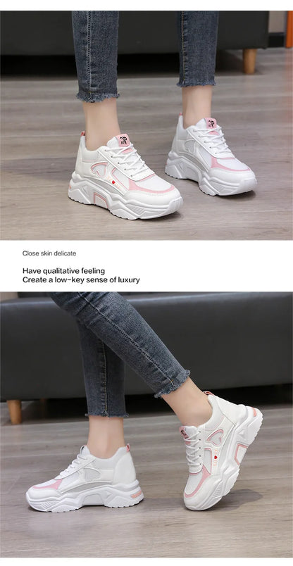 2024 New spring autumn Lace-up Wedge Sneakers Women Breath Thick Bottom lightweight sports shoes Comfortable Leisure Shoes