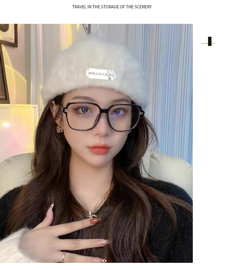 Women Reversible Rabbit Fur Beret Winter Warm Double Sided Knit Hat Retro Painter Cap for Oval Round Face
