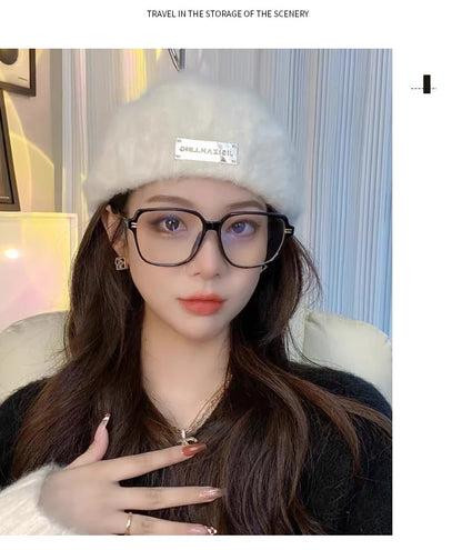 Women Reversible Rabbit Fur Beret Winter Warm Double Sided Knit Hat Retro Painter Cap for Oval Round Face