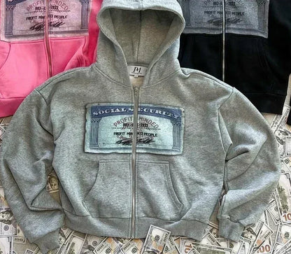 Autumn Y2K retro hoodies for men and women with printed personalized patterns Y2K style street hooded cardigan long sleeves