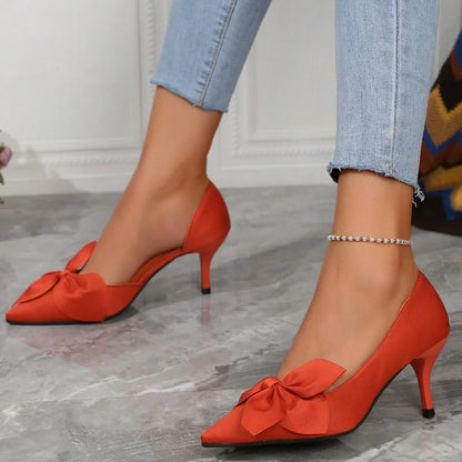 Women High Heels Shoes Pointy Shallow Mouth Bow with Shoes Spring Autumn 2024 Fashion Sexy Banquet High Heels Shoes for Women