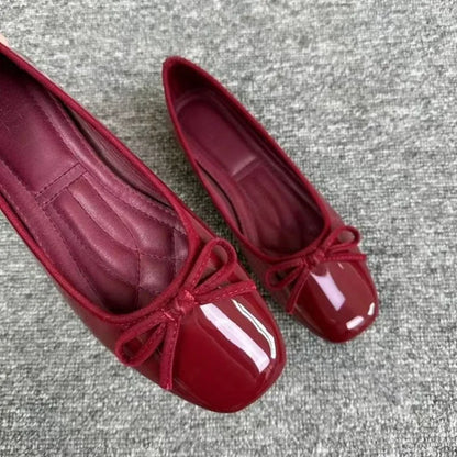 Women's Square Toe Bowknot Loafers, Shallow Slip-On Flat Shoes, Soft Sole Comfortable, Summer Casual Office Commuter, Plus Size