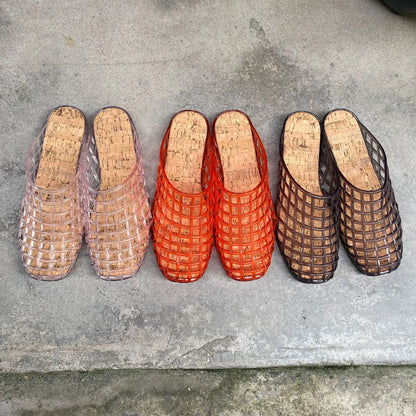 2025 Women's New Flat Slippers with Hollow PVC Breathable Summer Outerwear Baotou Bag and Casual Jelly Slippers
