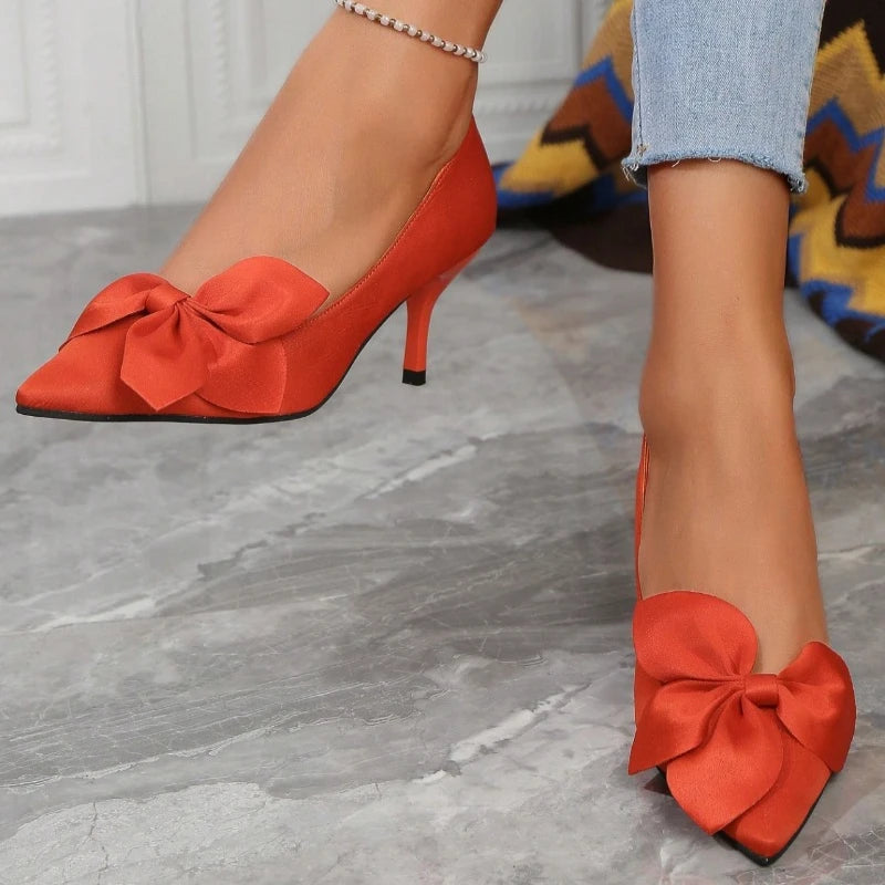 Women High Heels Shoes Pointy Shallow Mouth Bow with Shoes Spring Autumn 2024 Fashion Sexy Banquet High Heels Shoes for Women