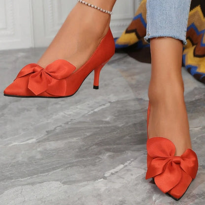 Women High Heels Shoes Pointy Shallow Mouth Bow with Shoes Spring Autumn 2024 Fashion Sexy Banquet High Heels Shoes for Women