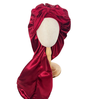 2Pcs Solid Color Bowknot Braid Bonnet Classic Long Satin Bonnets Soft Women Sleeping Night Cap Breathable Hair Bonnets