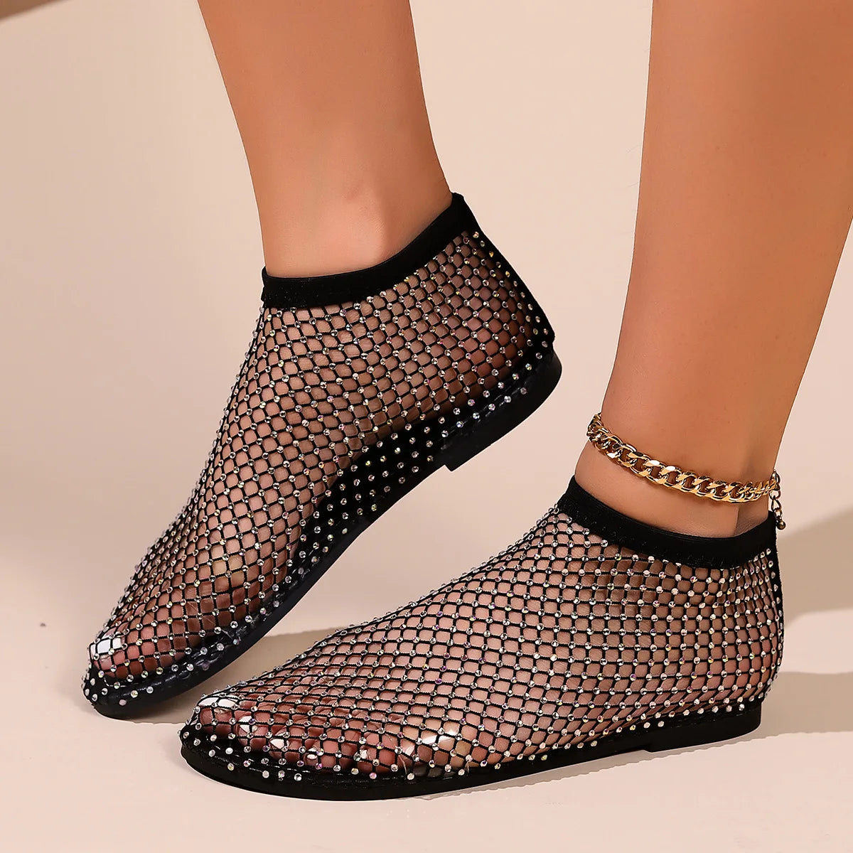 New Women's Luxury Brand Round Toe Flat Bottom Sandals Summer Hollow Short Boots Water Diamond Sexy Flat Bottom Shoes Sandals