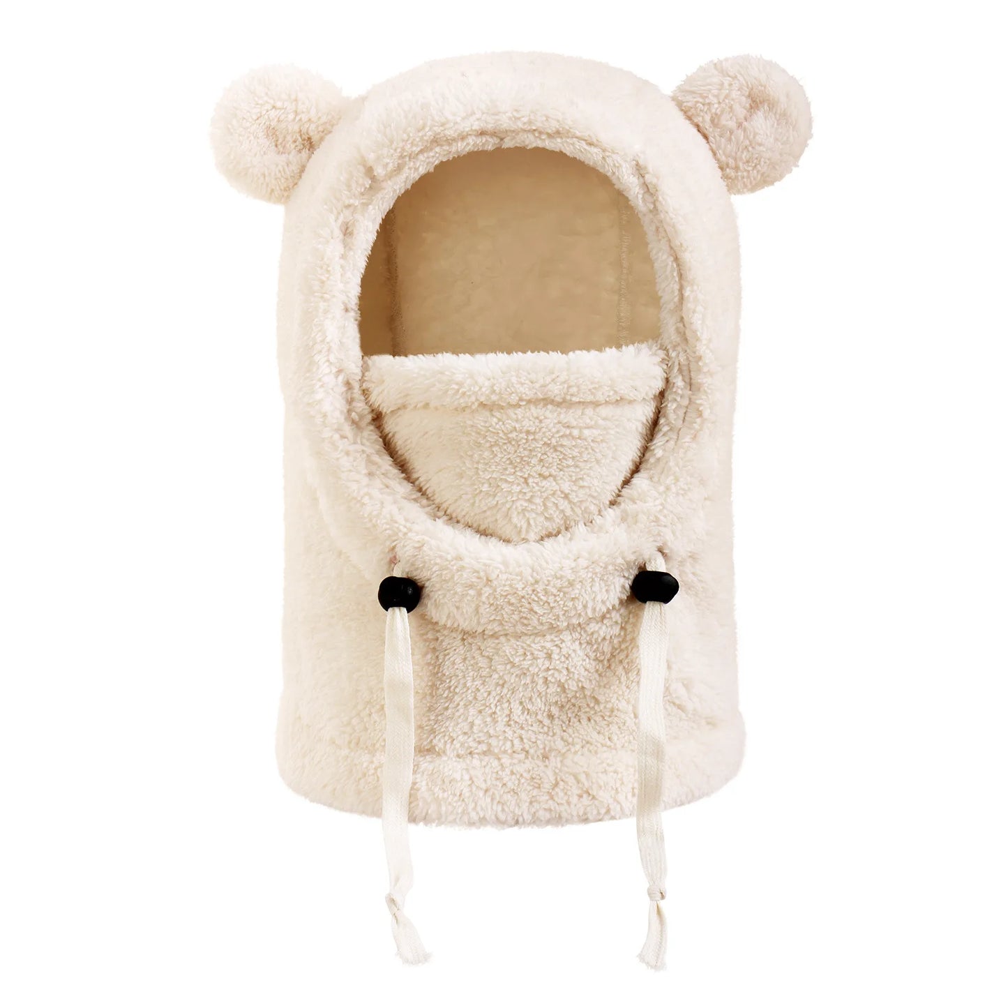 Bear Ears Hood Men's and Women's Autumn Winter Polyester Fiber Neck Scarf and Mask Integrated Hat Children's Warm Cold Hats