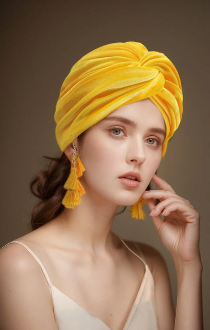 New Muslim Women Velvet Tassel Turban Hat Soft Stretch Bohemian Cross Pullover Bandana Headband Beanie Cap Islamic Head Wrap