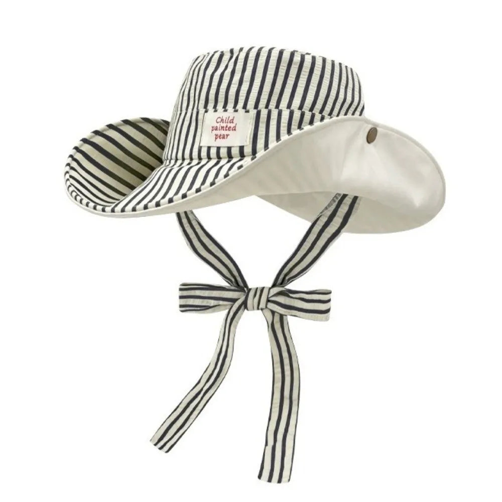 Retro Wide Brim Reversible Bucket Hat UV Protection Breathable Striped Sun Hat Windproof Foldable Fishmen Hat Vacation