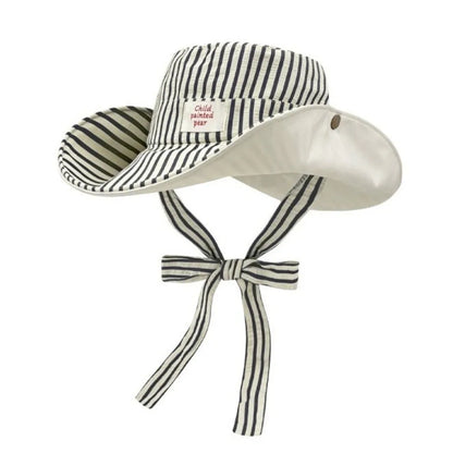 Retro Wide Brim Reversible Bucket Hat UV Protection Breathable Striped Sun Hat Windproof Foldable Fishmen Hat Vacation