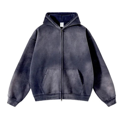 Men's Zip Up Hoodies Tie Dye Washed Double Oversize Cardigan Sweatshirt Loose Plus Plush Gradient Man Hooded Pullovers Winter