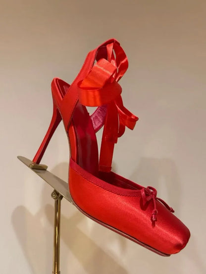 European and American Summer Women's Thick Bottom Stiletto Sandals Square Headband Butterfly Wedding Party Ballet High Heels