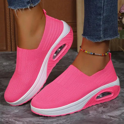 Women Purple Platform Sports Shoes Women Thick Sole Breathable Black Casual Shoes Fashion Slip On 2025 Outdoor Walking Sneakers
