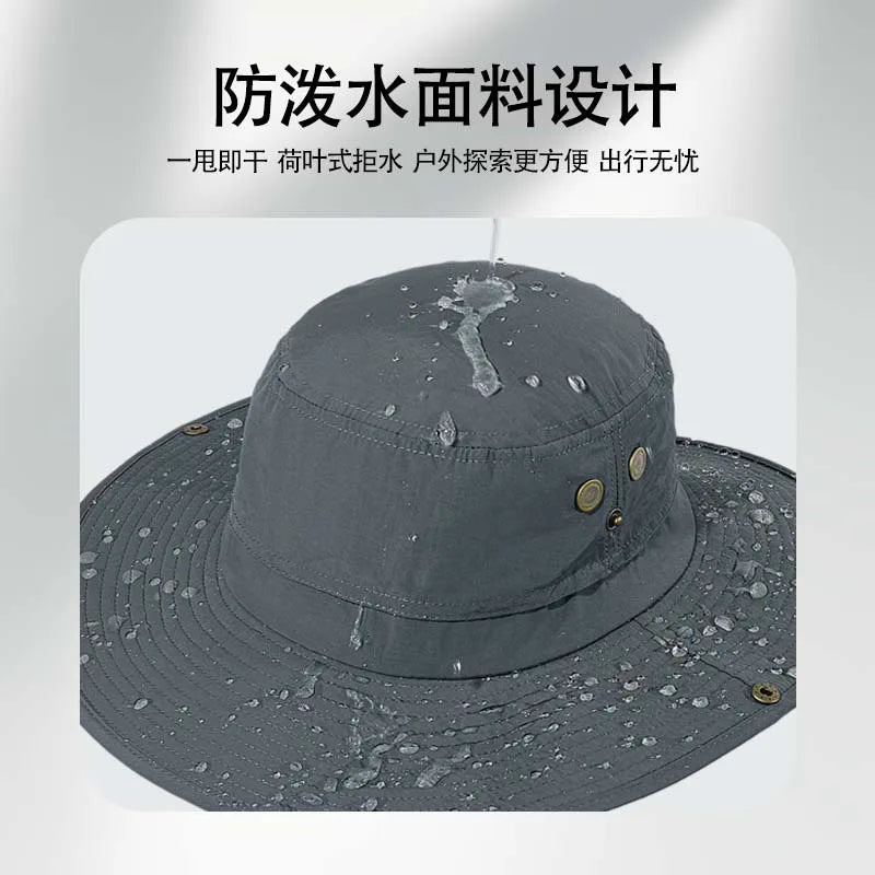 Wide Brim Waterproof Big Size 63-67cm Bucket Hats Men Summer UV Protection Sun Hat Foldable Chin Strap Hiking Cap Fishing Hat