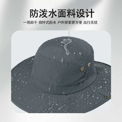 Wide Brim Waterproof Big Size 63-67cm Bucket Hats Men Summer UV Protection Sun Hat Foldable Chin Strap Hiking Cap Fishing Hat